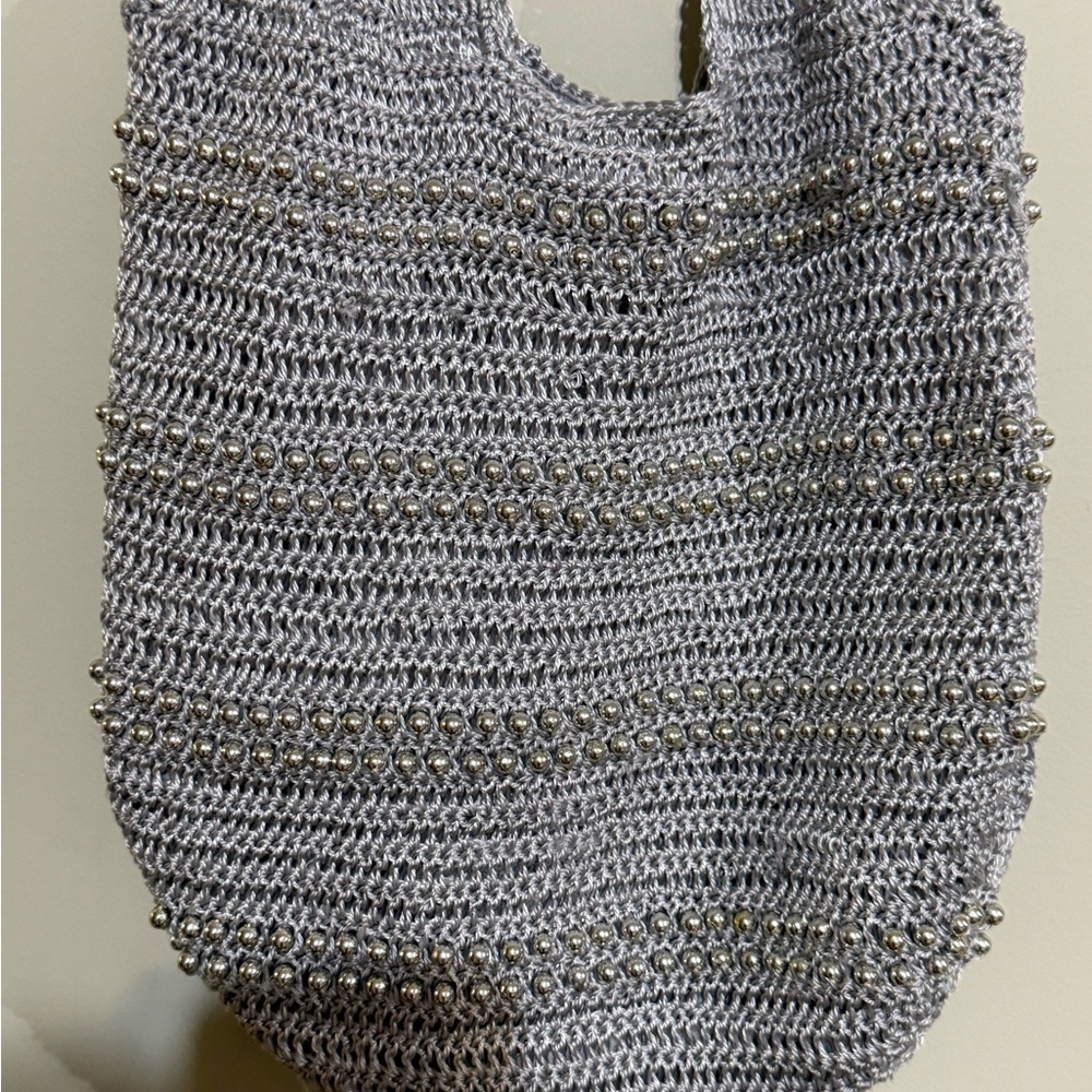 Elegant Silver Beaded Crocheted Women's Bag
